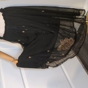 Andrew Sport sheer black skirt with elegant gold threaded embroidery One SZ